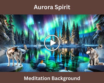 Spirituele wolf-meditatieachtergrond, Aurora Energy Zoom-achtergrond, geanimeerde natuurvideolus