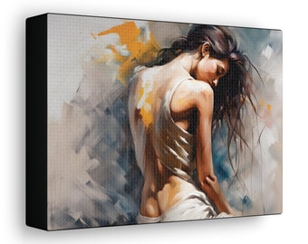 Sitting Girl. Oil Painting Style digital creation printed on Canvas Gallery Wraps