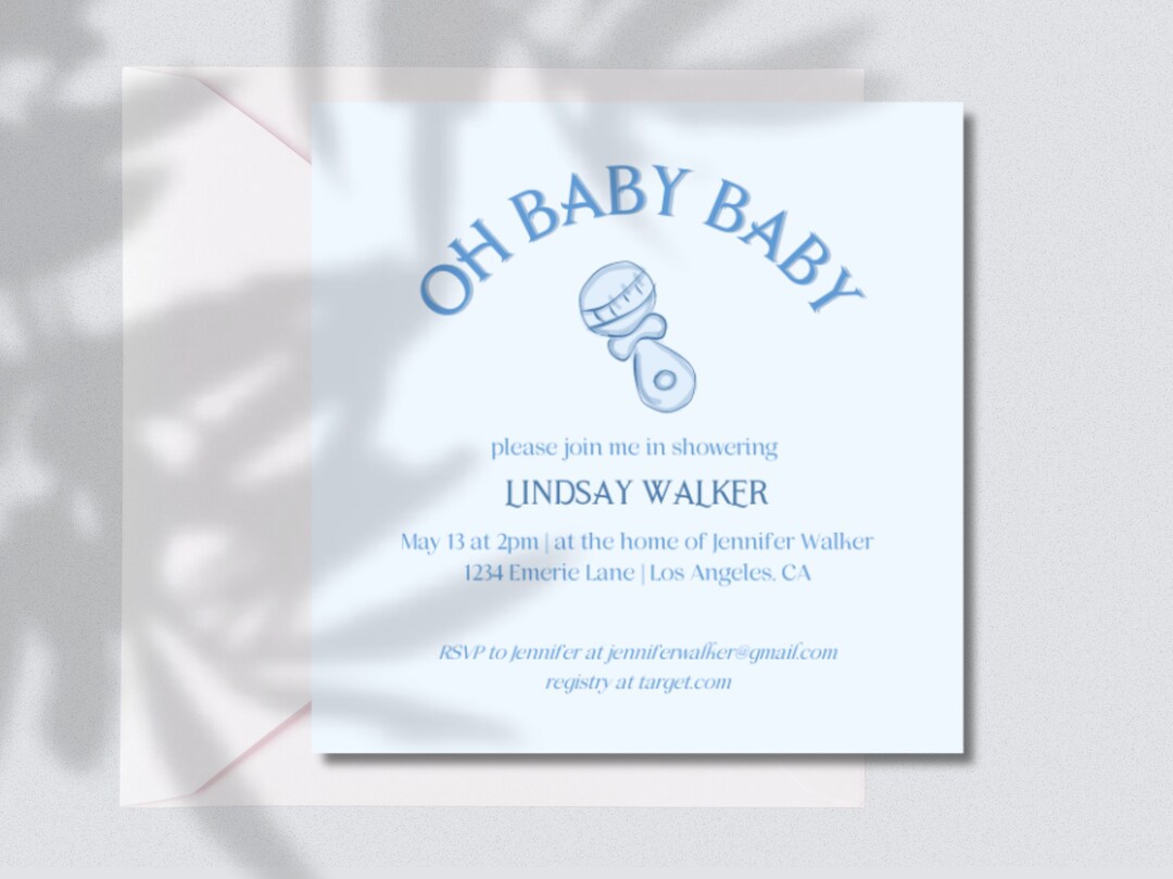 BABY SHOWER Invite | Baby Boy | Baby Rattle Invite - Etsy