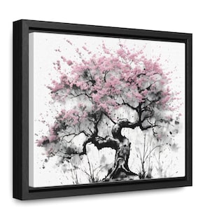 Cherry Blossom Japanese Ink Framed Canvas Art Print | Japanese ink Art | Oil Painting Print | Wall Decor | Home Decor