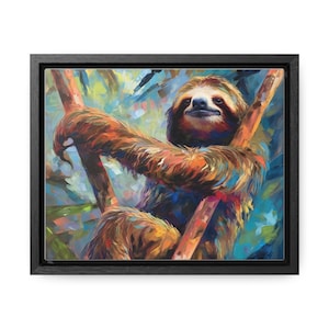 Sloth Relaxing Framed Canvas Art Print | Colorful Sloth Art | Oil Painting Print | Wall Decor | Home Decor