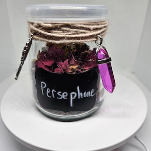 Altar Jar - Goddess Persephone includes herbs, gems, and other offerings