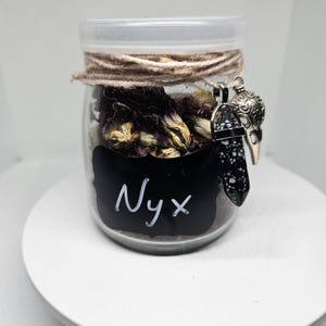 Altar Jar - Goddess Nyx includes herbs, gems, and other offerings