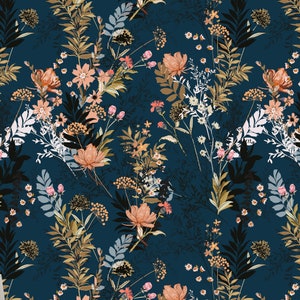Navy Blue Peel and Stick Botanical Wallpaper, Blue Tropical Fern Wallpaper Removable, Floral Peel and Stick Wallpaper, Spoonflower Mural