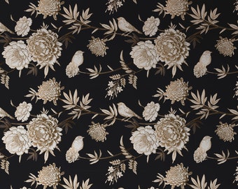 Black Floral Wallpaper Birds, Dark Floral Wallpaper Peel and Stick, Dark Peony Wallpaper, Peel and Stick Wallpaper, Black and Gold Mural