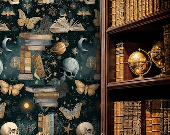 Mystic Gothic Skull Wallpaper: Celestial Dark Skeleton Peel and Stick Wall Mural
