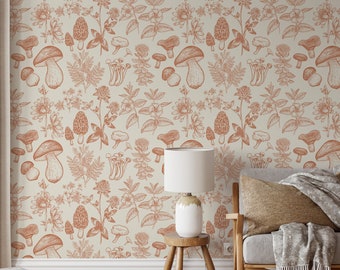 Orange Mushroom Wallpaper: Mid Century Modern Peel and Stick
