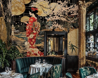 Elegant Geisha Wallpaper Mural: Japanese Art Peel and Stick