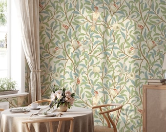 Chinoiserie Birds Wallpaper, Removable Peel and Stick Wallpaper