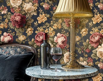 Vintage French Floral Wallpaper Mural: Antique Rose & Peony Peel and Stick
