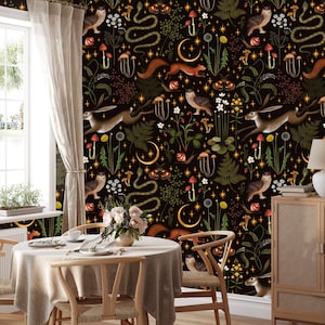 Forest Animals Wallpaper: Vintage Mushroom, Woodland Peel and Stick Mural