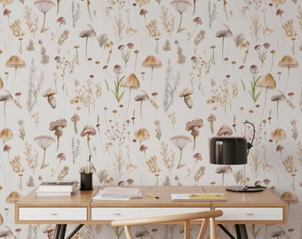 Botanical Mushroom Wallpaper: Vintage Woodland Peel and Stick