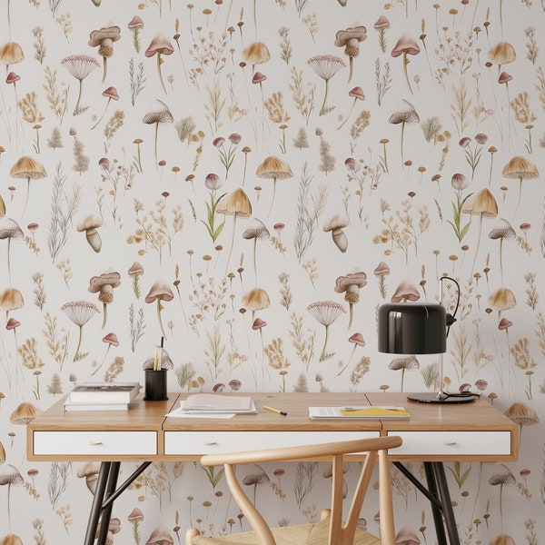 Mushroom Forest Wallpaper: Vintage Style Peel and Stick
