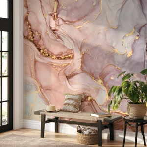 Pink and Gold Looking Marble Wallpaper, Self Adhesive Peel and Stick Wall Murals, Luxury Marble Wallpaper, Luxury Marble Design Wallpaper