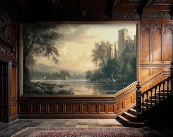 Castle Lake Landscape Mural: Scenic Peel and Stick Wallpaper