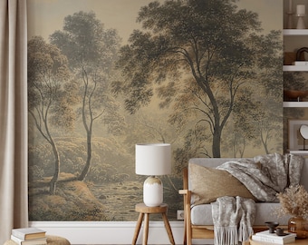 Tree and River View Wallpaper, Scenic Wall Mural, Landscape Watercolor Wallpaper, Peel and Stick Wallpaper, Tree Wallpaper, 3d Wallpaper