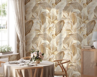 Gold Leaf Wallpaper,  Gold Botanical Wallpaper, Self Adhesive Wallpaper, Botanical Wallpaper,  Botanical Removable Peel and Stick Wallpaper