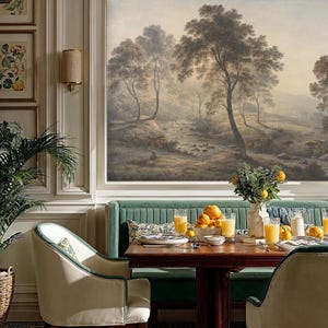 Rustic Countryside Landscape Mural: River Valley with Trees and Cows Peel and Stick Wallpaper Bild 8