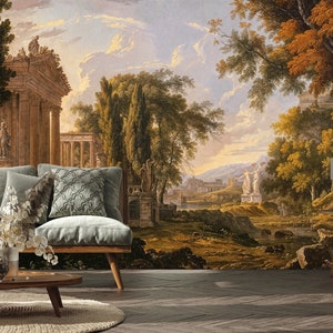 Ancient Greece Landscape Wallpaper, Scenic Wallpaper, Oil Painting Scenic Wallpaper Peel and Stick, Scenic Wall Mural, Landscape Wallpaper