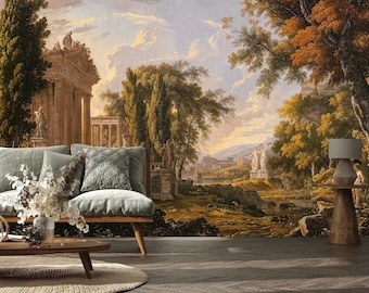 Ancient Greece Landscape Wallpaper: Scenic Oil Painting Wall Mural