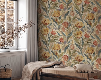 Vintage Tulip Floral Wallpaper: Botanical Peel and Stick