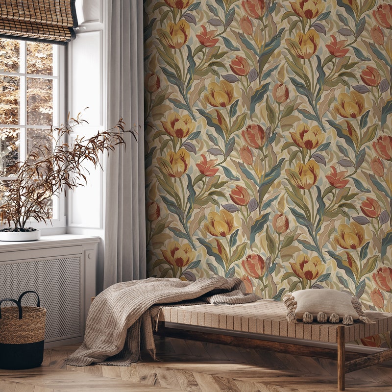 Sean R Wallpaper Wallpaper With Tulips - Etsy UK