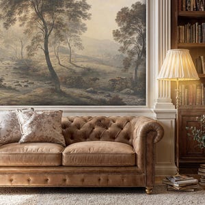 Rustic Countryside Landscape Mural: River Valley with Trees and Cows Peel and Stick Wallpaper Bild 10