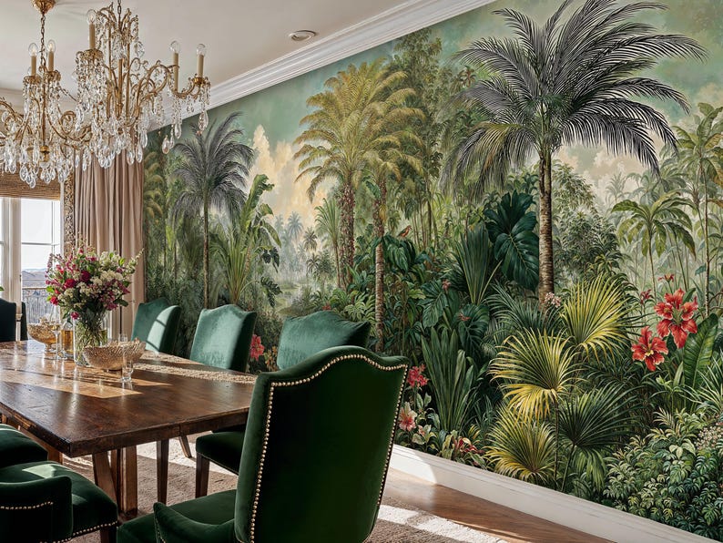 Tropical Jungle Wallpaper Mural: Lush Rainforest Peel and Stick - Etsy