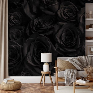 Black Rose Wallpaper, Custom Dark Floral Wall Mural, Dark Floral Peel and Stick Wallpaper, Floral Wallpaper, Rose Self Adhesive Wallpaper