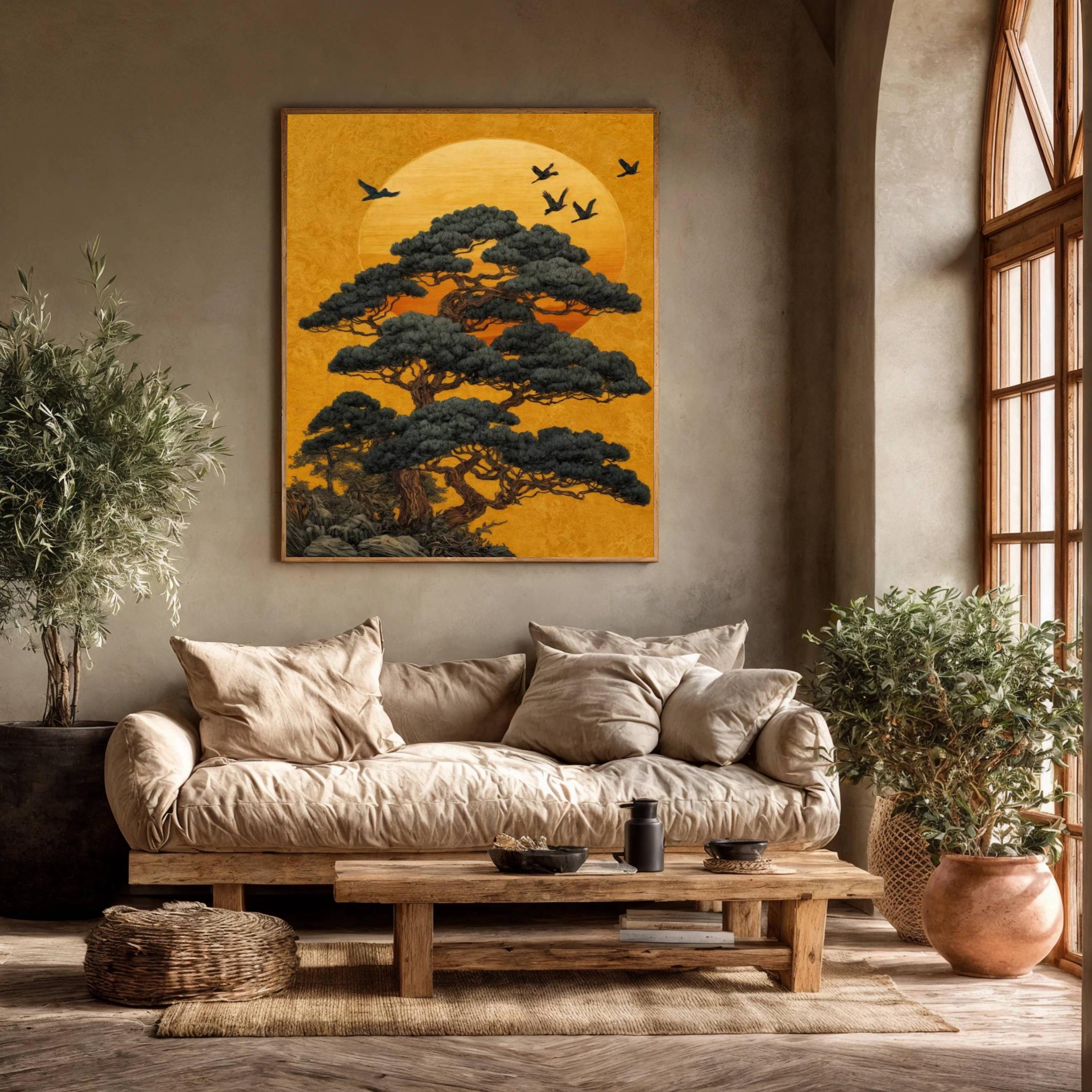 Japanese Pine Tree Branches Moon Wall Art Print,oriental Asian ...