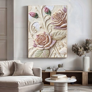 Large Flower Painting Rose Painting Wall Art Rose Flower Abstract 3D Canvas Painting Floral Wall Art Rose Flower Painting