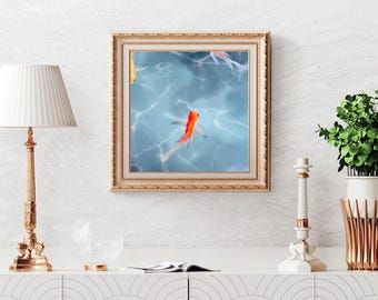 IMPRESIÓN FÍSICA con MARCO** Impresión artística de peces, arte mural de estanque koi, arte digital, arte hecho a mano, enmarcado e impreso