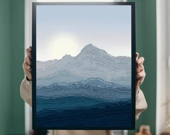 IMPRESIÓN FÍSICA con MARCO** Impresión artística de montaña, arte mural de cordillera, arte digital, arte hecho a mano, enmarcado e impreso