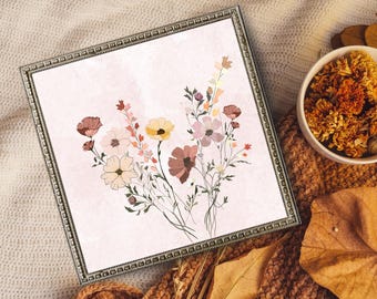 Impresión artística de ramo de flores silvestres: decoración de pared con flores de acuarela rosa, hecha a mano, descarga digital