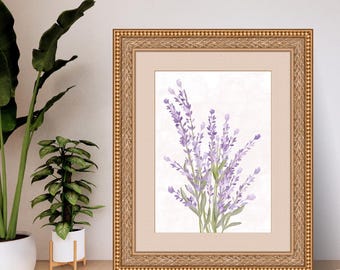 Impresión artística de acuarela de lavanda: decoración de pared botánica, ilustración floral morada, descarga digital, arte hecho a mano