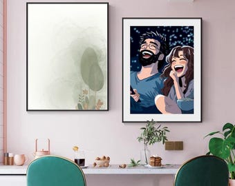 Retratos familiares personalizados, impresión artística (para decoración de pared o regalos), hechos a mano, descarga digital