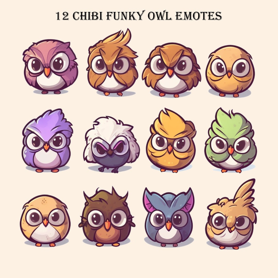 12 Chibi Funky Owl Emotes for Discord, Twitch and More - Etsy