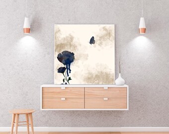 IMPRESIÓN FÍSICA con MARCO** Impresión artística de rosa, arte de pared de rosa de mariposa, arte digital, arte hecho a mano, enmarcado e impreso