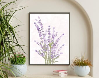 IMPRESIÓN FÍSICA con MARCO** Impresión artística de lavanda, arte floral para pared, arte digital, arte hecho a mano, enmarcado e impreso