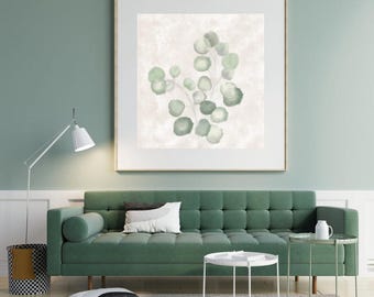 Impresión artística de vegetación en acuarela: decoración de pared de eucalipto verde, hecha a mano, descarga digital