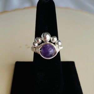 Amethyst Silver Wire Wrapped Ring Size 7.5