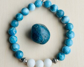 Blue Apatite and Quartz Gemstone Beaded Bracelet