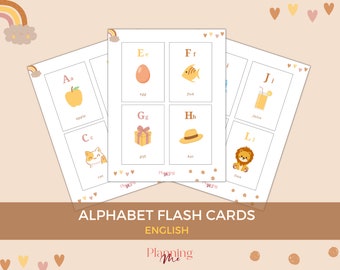 Printable English Alphabet Flash Cards - Educational Cards for Kids - ABC Flash Cards -  Wall Art Alphabet - Alphabet Learning Cards