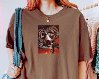 Camisa LOTR Gandalf vs Balrog Comfort Colors, Camisa del señor de los anillos, Camisa Gandalf, Gandalf, Bolsón, Camisa de mago, Camisa medieval