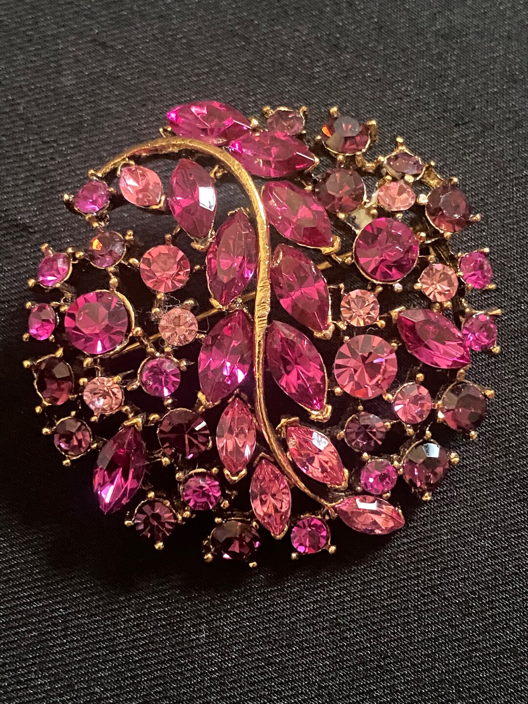 Vintage Pink Purple Fuschia Rhinestone Brooch - Etsy