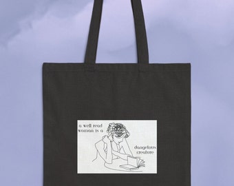 A Well Read Woman Is A Dangerous Creature Book Tote Librarian Gift For Her Book Lover Bookish Tote Reading Era Academia Aesthetic Booktok