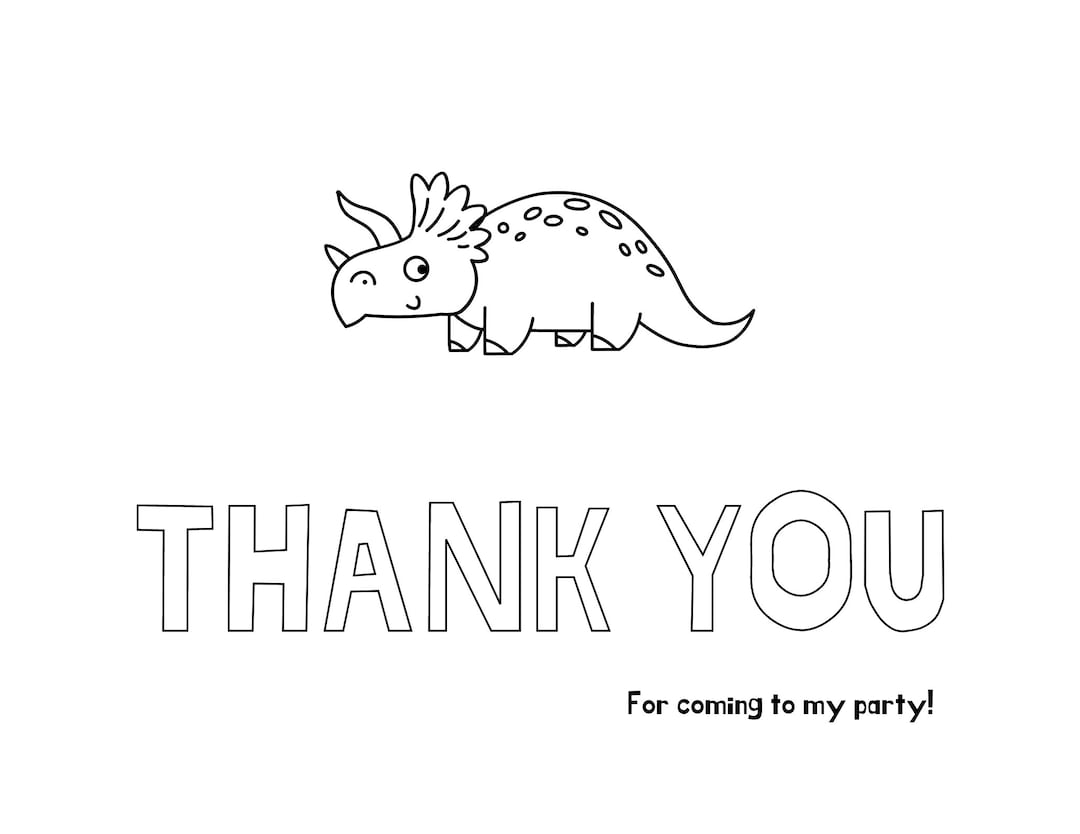 Printable Dinosaur Thank You Card for Kids, Coloring Card, DIY Print
