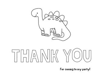 Printable Dinosaur Thank You Card for Kids, Coloring Card, DIY Print ...