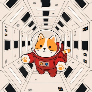 Space Odyssey Cat Illustration – Astronaut Kitten Art Print