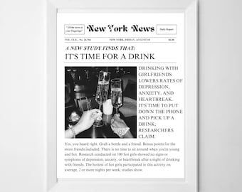 Trendy Newspaper Print, Vintage Wall Art, New York Times News, Preppy Decor, Dorm decor, Bar Cart Wall Art